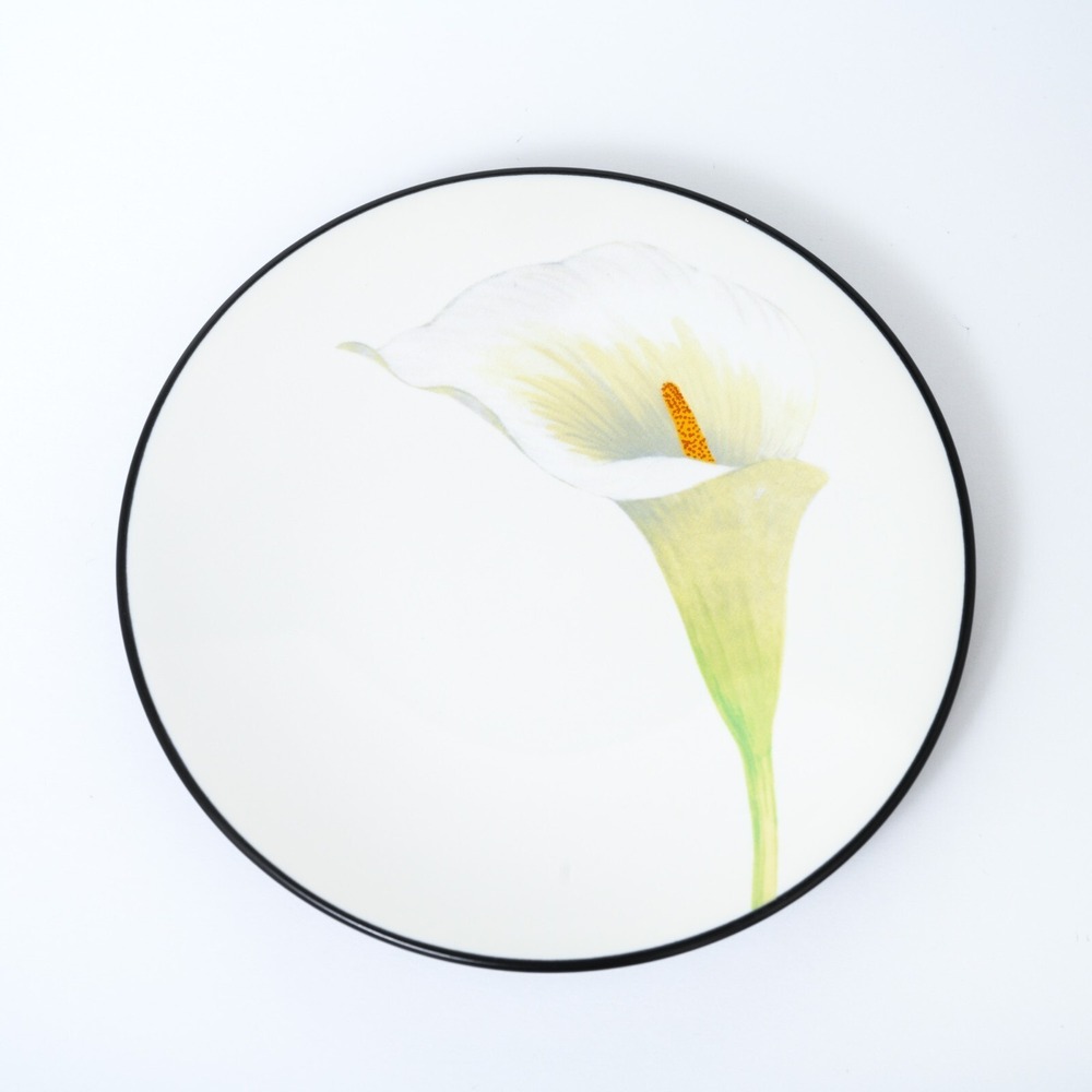 Noritake Calla Lily 6 1/4" Appetizer Plate Colorwave Floral Graphite Black White